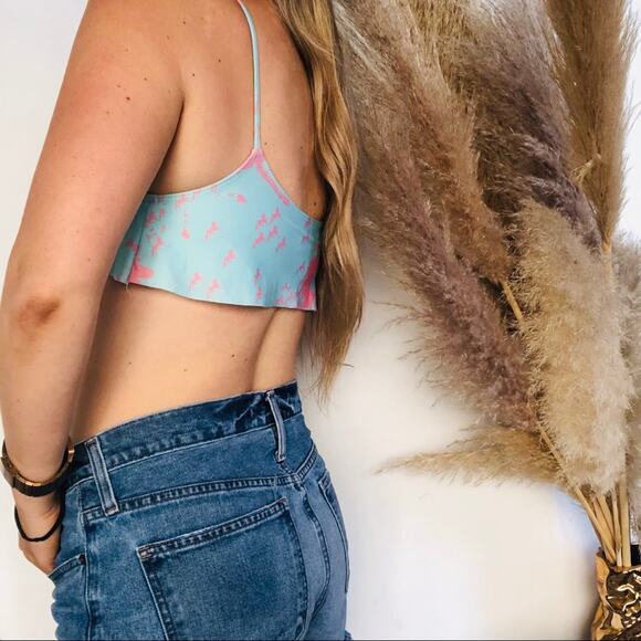 NEW BEACH RIOT REVOLVE Aqua Blue Pink Unicorn Ruffle Bikini Swimsuit Swim Top S - Picture 4 of 7